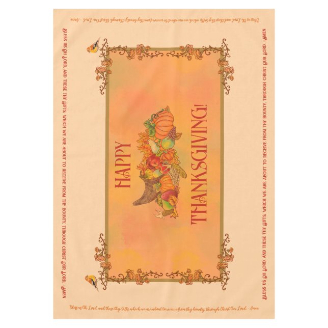 Thanksgiving Tablecloth, Cornucopia and prayer Tablecloth (Front)