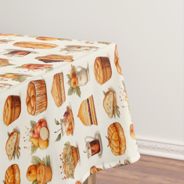 Thanksgiving Tablecloth Decor – Bread, Pie & Coffe (In Situ)