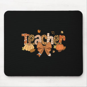 Thanksgiving Teacher Leopard Fall Pumpkin Autumn T Mouse Pad