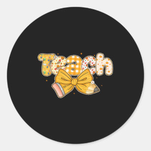 Thanksgiving Teacher Pencil Bow Fall One Thankful Classic Round Sticker
