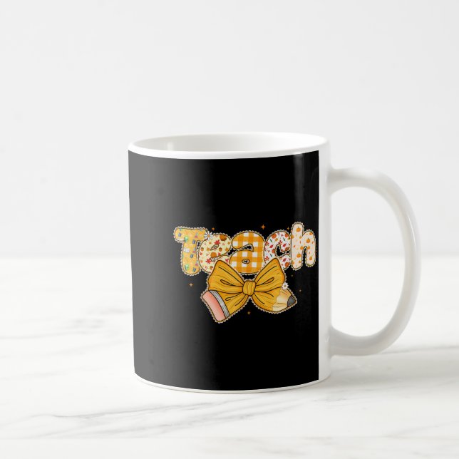 Thanksgiving Teacher Pencil Bow Fall One Thankful  Coffee Mug (Right)