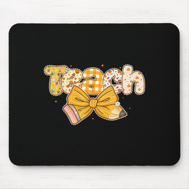 Thanksgiving Teacher Pencil Bow Fall One Thankful  Mouse Pad (Front)