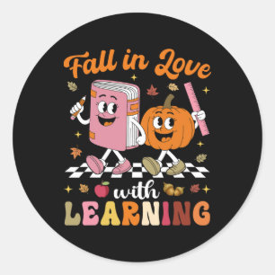 Thanksgiving Teacher Shirt Retro Fall In Love With Classic Round Sticker