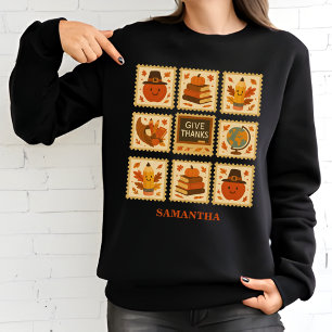 Thanksgiving Teacher Stamp Collage   Cozy Fall Sweatshirt