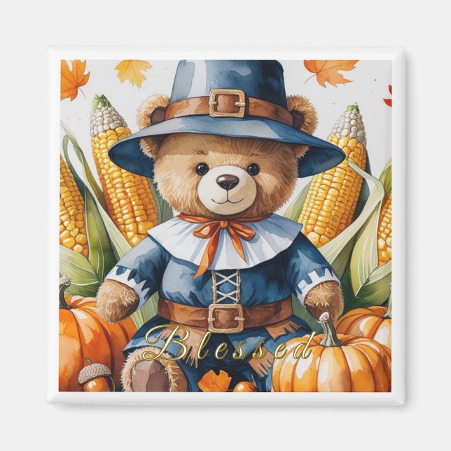 Thanksgiving Teddy Bear Magnet (Front)