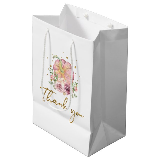 Thanksgiving Thank you Pink Pumpkin Medium Gift Bag (Front Angled)