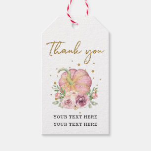 Thanksgiving Thank you Pumpkin Pink Glitter Gift Tags