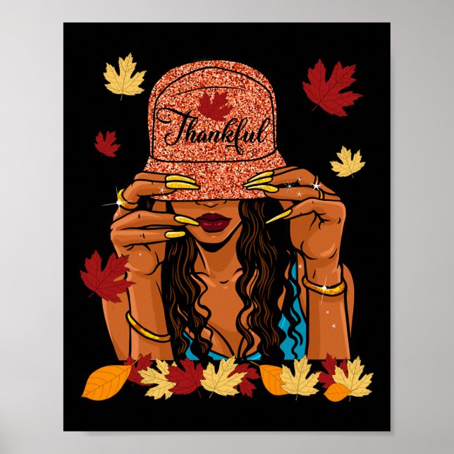 Thanksgiving Thankful Afro African American Autumn Poster (Front)