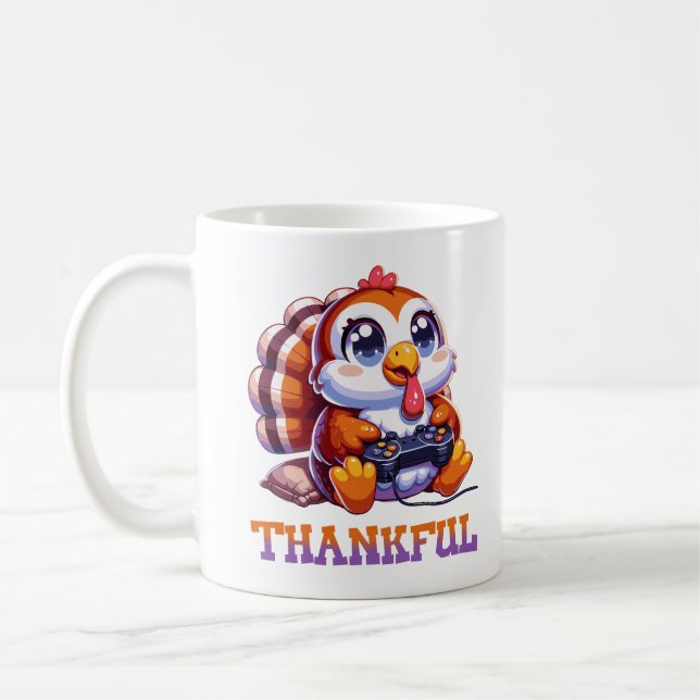 Thanksgiving Thankful Animal Turkey Gamer Coffee Mug (Left)
