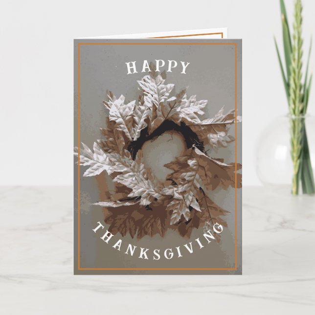Thanksgiving Thankful Autumn Fall Leaf Wreath Card (Front)