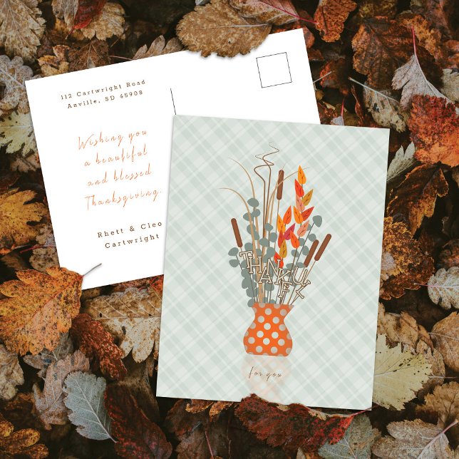 Thanksgiving "Thankful" Autumn Leaf Arrangement Holiday Postcard (Creator Uploaded)