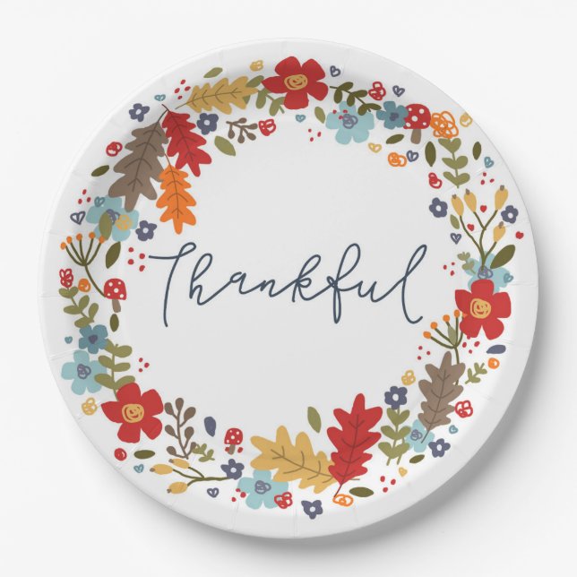 Thanksgiving Thankful Fall Paper Plates (Front)