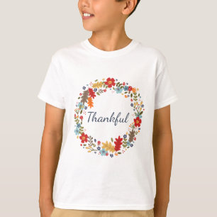 Thanksgiving Thankful Fall Wreath Kids Holiday T-Shirt