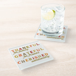 Thanksgiving Thankful for Family and Friends Glass Coaster