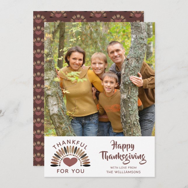 Thanksgiving THANKFUL FOR YOU Heart Photo Holiday Card (Front/Back)
