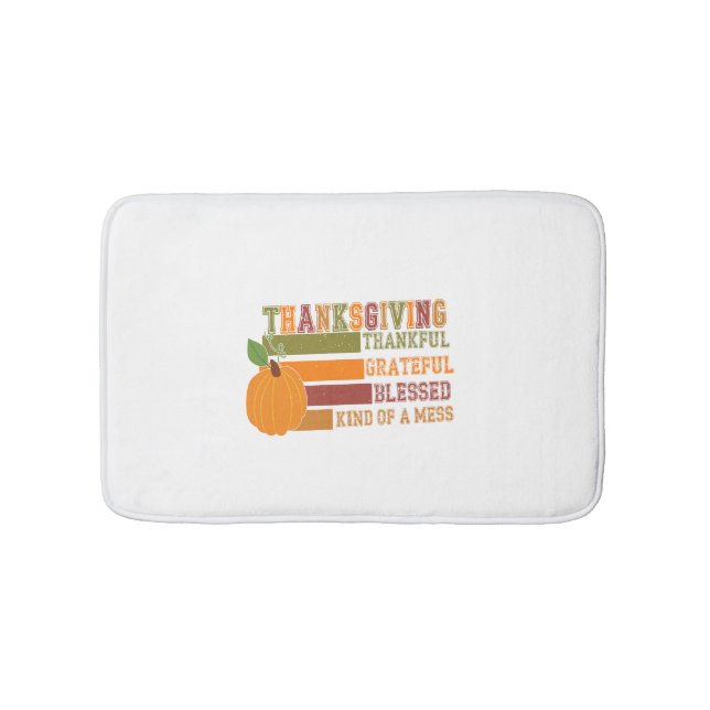 Thanksgiving Thankful Grateful Blessed Bath Mat (Front)