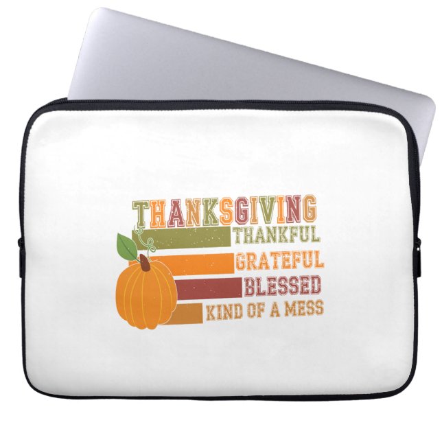 Thanksgiving Thankful Grateful Blessed Laptop Sleeve (Front)