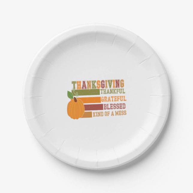 Thanksgiving Thankful Grateful Blessed Paper Plate (Front)
