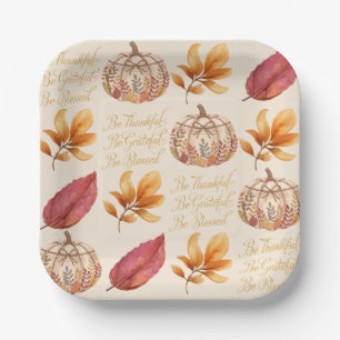 Thanksgiving Thankful,Grateful,Blessed Paper Plate
