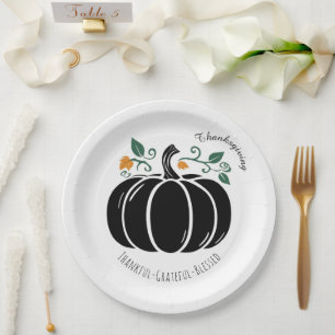 Thanksgiving,Thankful Grateful Blessed , Pumpkin, Paper Plate