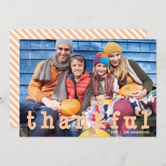 Thanksgiving Thankful Orange Striped Invitation (Front/Back)