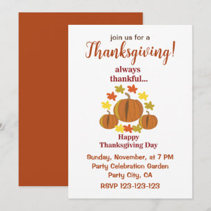 Thanksgiving Thankful Pumpkin Autumn Invitation