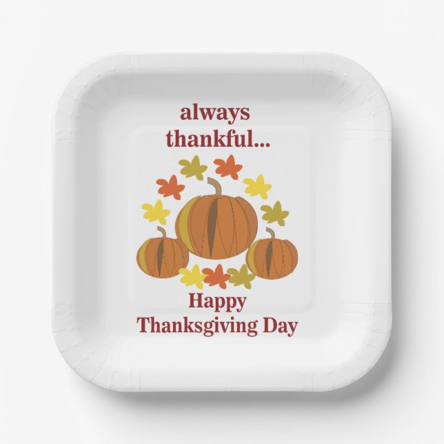 Thanksgiving Thankful Pumpkin Autumn Thanksgiving Paper Plate (Front)