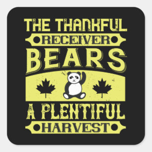 Thanksgiving - Thankful Receiver Bears Harvest Square Sticker