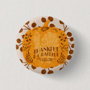 Thanksgiving Thankful Turkey Pumpkin Greenery 3 Cm Round Badge