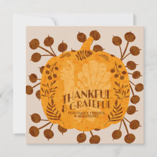Thanksgiving Thankful Turkey Pumpkin Greenery  Card