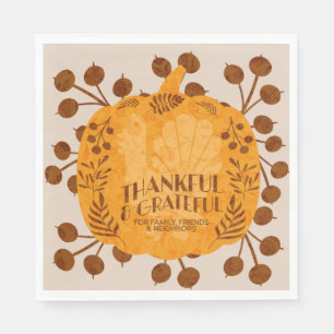 Thanksgiving Thankful Turkey Pumpkin Greenery   Napkin