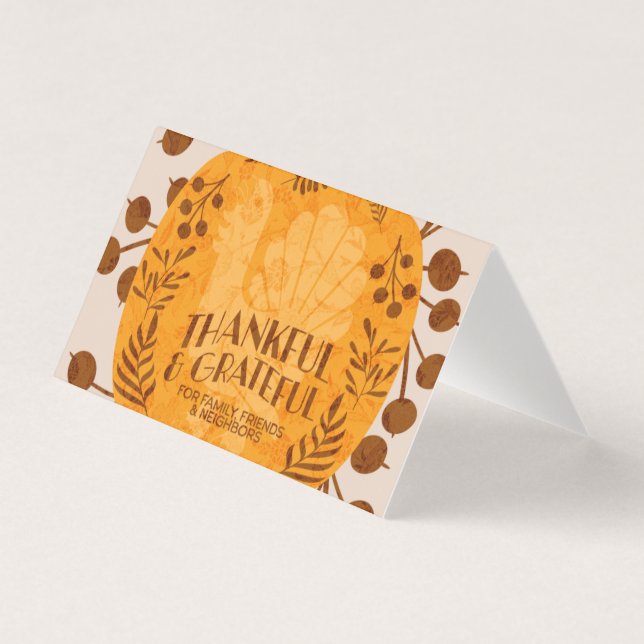 Thanksgiving Thankful Turkey Pumpkin Tent Card (Front)