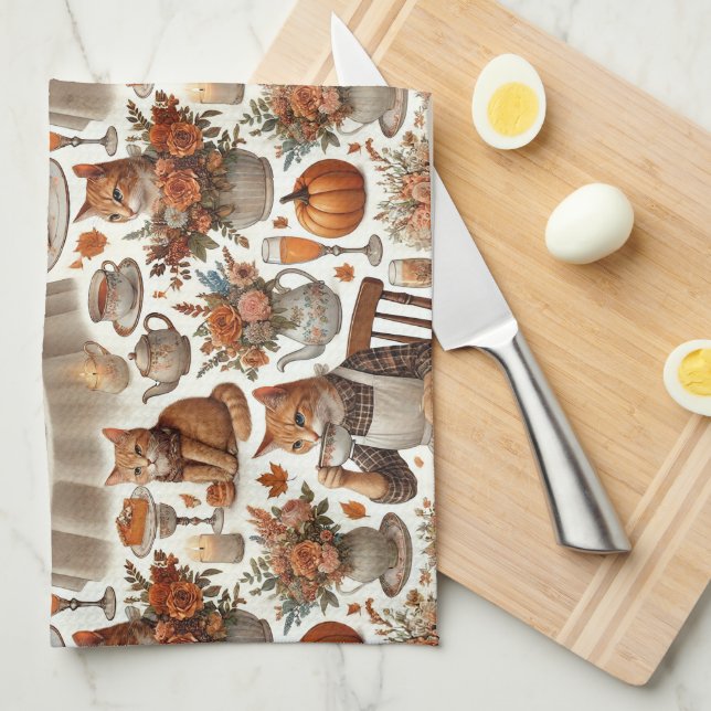 Thanksgiving themed for Cat Lover  Tea Towel (Quarter Fold)