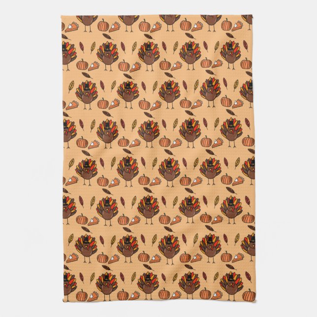 Thanksgiving Themed Kitchen Towel (tan) (Vertical)