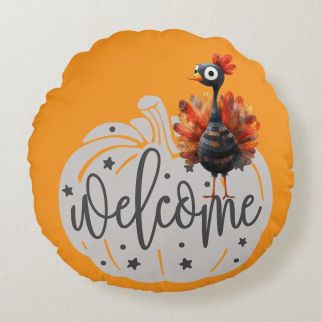 Thanksgiving Themed Throw Pillow with Turkey (Front)