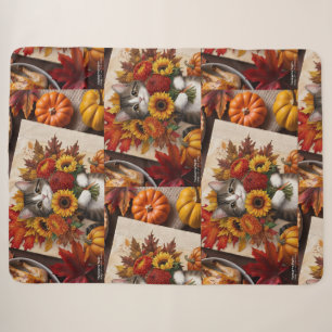 Thanksgiving Themed with cat  Sherpa Blanket