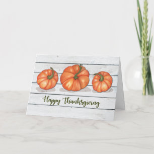 Thanksgiving Three Pumpkins on Wooden Plank Card