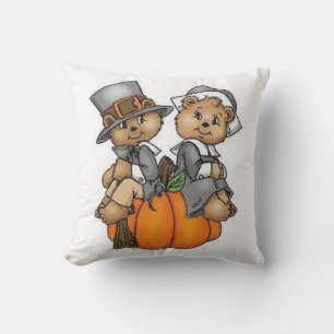 Thanksgiving Throw Pillow/Teddy Bear Pilgrams Cushion