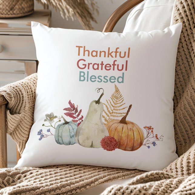 Thanksgiving Throw Pillow Thankful, Blessed (Creator Uploaded)