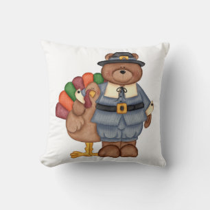 Thanksgiving Throw Pillow/Turkey and Bear Cushion