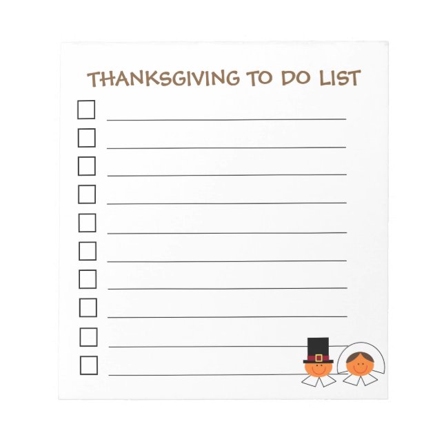"Thanksgiving To Do List" Notepad (Front)