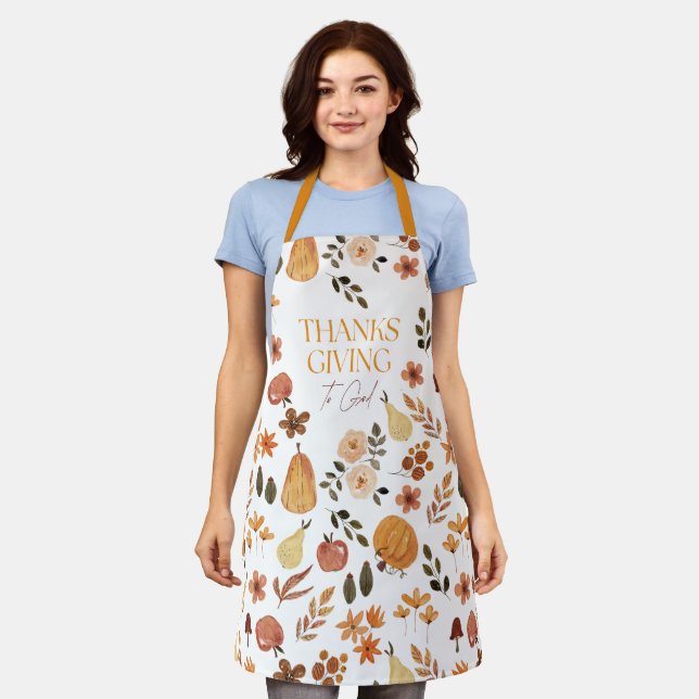 Thanksgiving To God Autumn Pattern Apron (Worn)