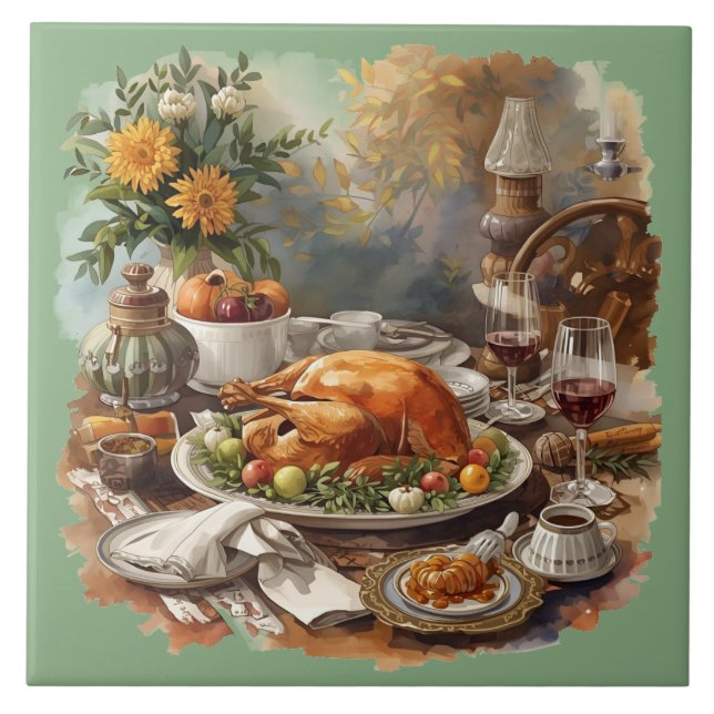 Thanksgiving, Tradisional Dishes Ceramic Tile (Front)