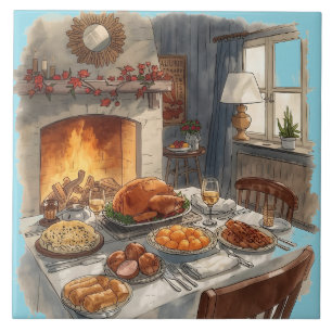 Thanksgiving,Traditional dishes, Autumn Table, Ceramic Tile