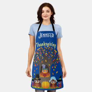 Thanksgiving tree with cute owls apron