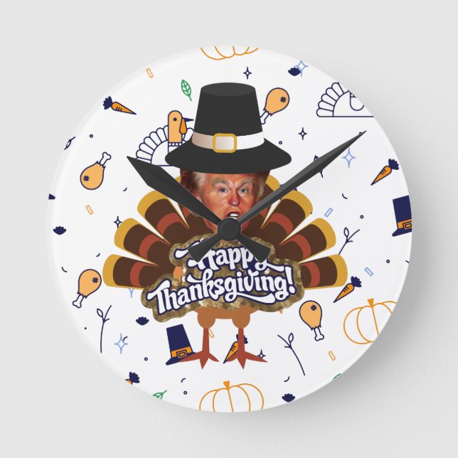 "thanksgiving trump turkey round clock (Front)