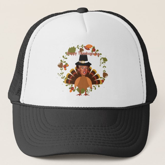 thanksgiving trump turkey trucker hat (Front)