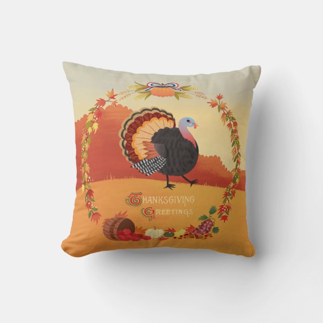 Thanksgiving Turkey and Harvest Cushion (Front)