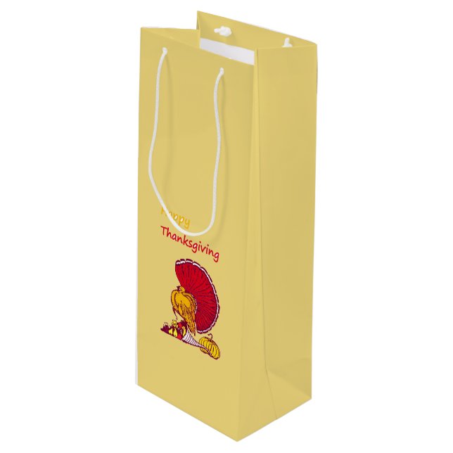 Thanksgiving turkey and harvest wine gift bag (Front Angled)