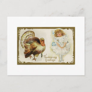 Thanksgiving Turkey and Little Girl Postcard
